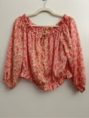 Gianni Bini Floral Off Shoulder Smocked Peasant Crop Top Medium